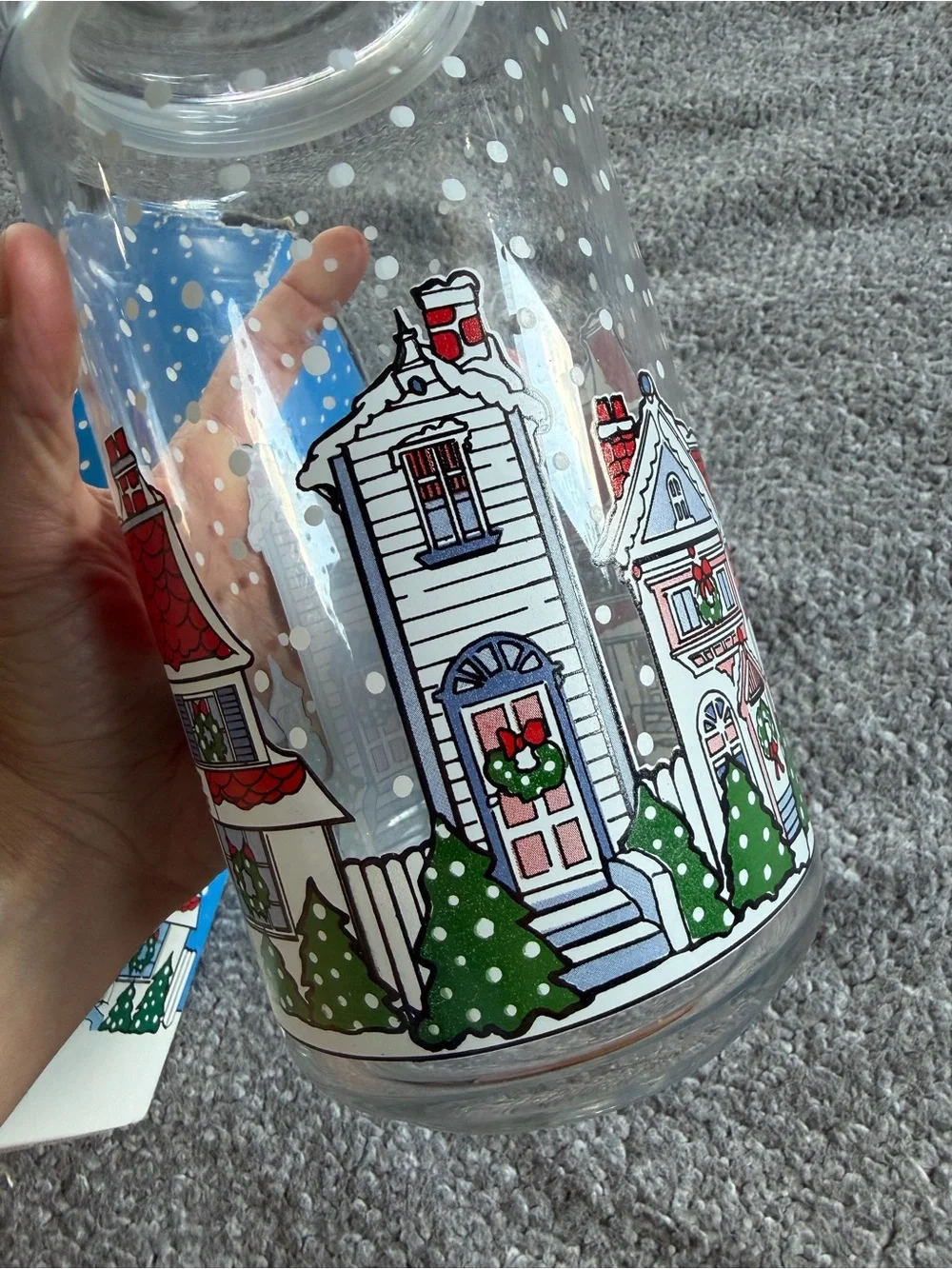 Vintage 1992 Dunkin' Donuts Christmas Holiday Village Glass Canister Jar